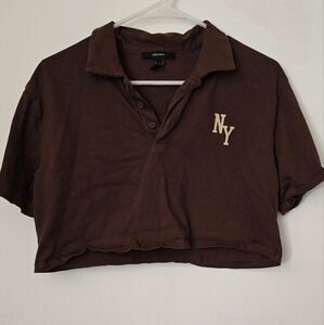 F21 brown NY cropped top